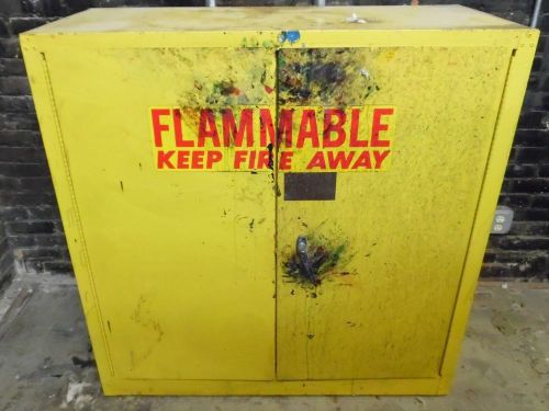 Yellow saftey chemical waste cabinet thick heavy duty uesed w/ shelves for sale