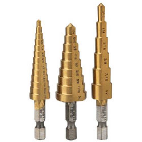3 pc Step Drill M2 Tungsten Molybdenum Series Steel Coated 28 sizes Wooden Box