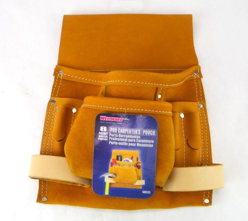 WESTWARD 6NE33 8 Pocket Tan Top Grain Leather Carpenters Nail and Tool Pouch PW
