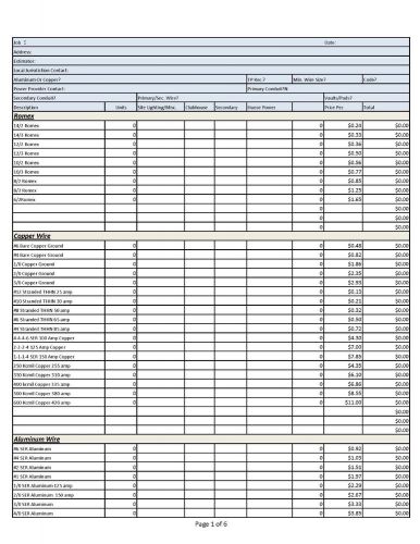 Electrical Estimate Spreadsheet
