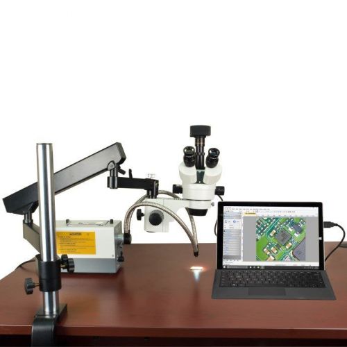 OMAX 2.1X-270X USB3 10MP Zoom Stereo Microscope on Articulating Arm + 150W Light