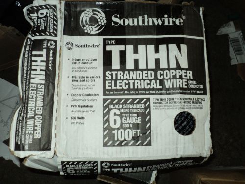 SOUTHWIRE COMPANY  20493333 Building Wire, THHN, 6 AWG, Black, 100ft