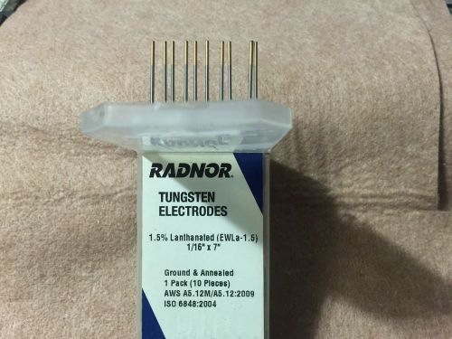 Radnor 1.5% Lanthanated (EWLa-1.5) Gold TIG Tungsten Electrodes 1/16&#034; x 7&#034; x10