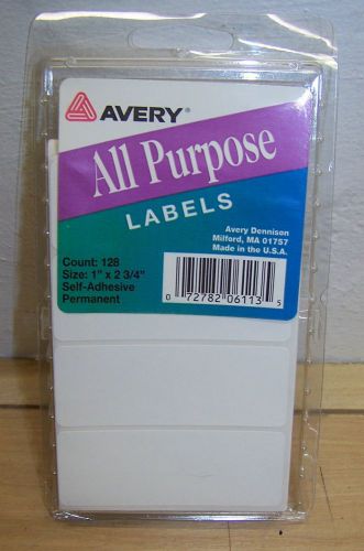 Avery 1&#034; X 2 3/4&#034; permanent adhesive white labels 128 pcs. 1 x 2.75 #06113