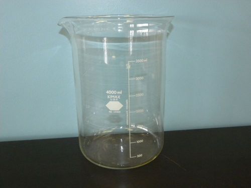 Kimble kimax 14000-4000 graduated griffin glass beaker with spout 4000 ml nib for sale