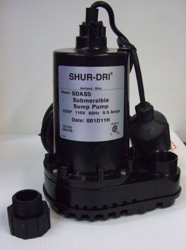 Shur-Dri 1/2hp Sump Pump w/ Float Submersible SDAS5  NIB 115v 9.5A NEW No Box