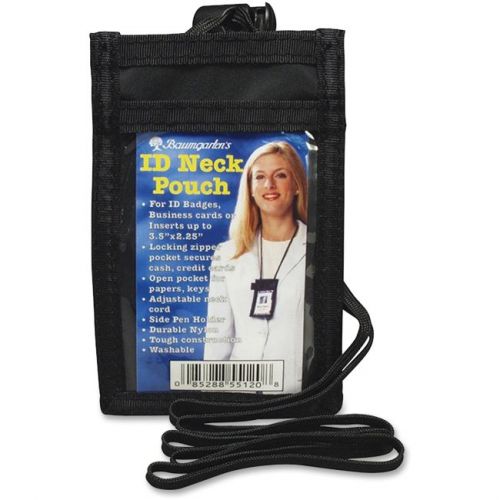 Black vertical id neck pouch with adjustable lanyard for sale