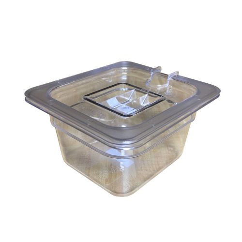 SET 1/6-SIZE CLEAR POLYCARBONATE FOOD PAN CONTAINER 4&#034; DEEP + PLASTIC COVER NEW