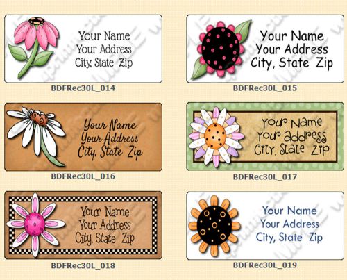 30 PERSONALIZED Colorful Whsimical FLOWER Return Address Labels FREE Shipping