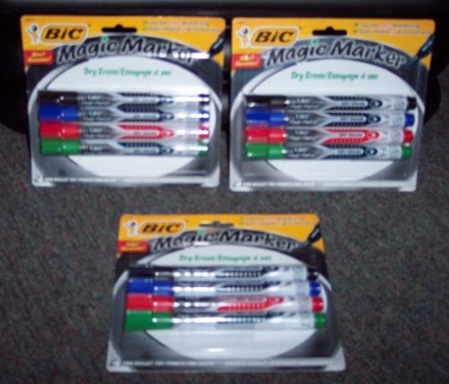 3 new pkgs bic dry erase magic markers - 4 colors per pkg fine bullet tip for sale