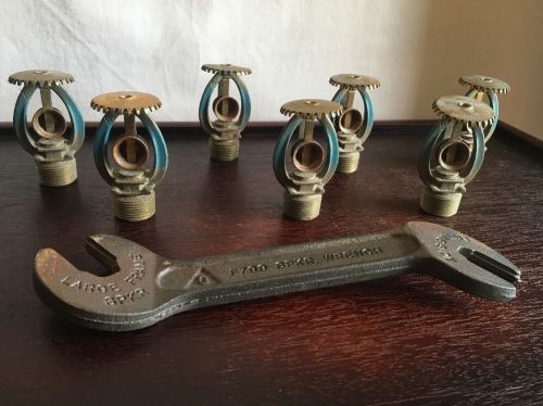 Lot of 7 (1)Vintage F799 Grinnell SPKR Wrench (6) Brass Sprinkler Heads
