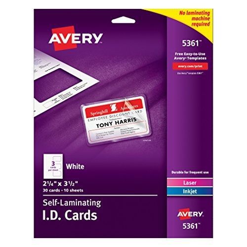 Avery 5361 Laminated I.D. Cards, Box of 30