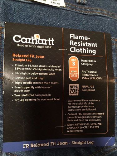 NWT Carthartt men’s jeans 42 x 32 flame resistant HRC 3 ATPV 25.0 NFPA 70E relax