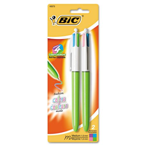 BIC 4-Color Ballpoint Retractable Pen, Assorted Ink, 1mm, Medium, 2/pack