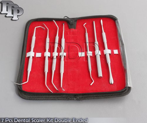 7 Pcs Dental Scaler Kit Double Ended Instruments with Pouch Good Quality