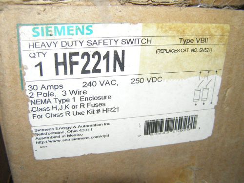 NIB SIEMENS HF221 2 POLE 3 WIRE SN 30 AMP 240 AC  FUSIBLE DISCONNECT SWITCH