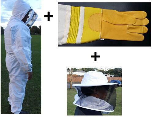BEEKEEPING SUIT VENTILATED HEAVY DUTY WITH TWO VEILS  LEATHER BEE KEEPING GLOVES