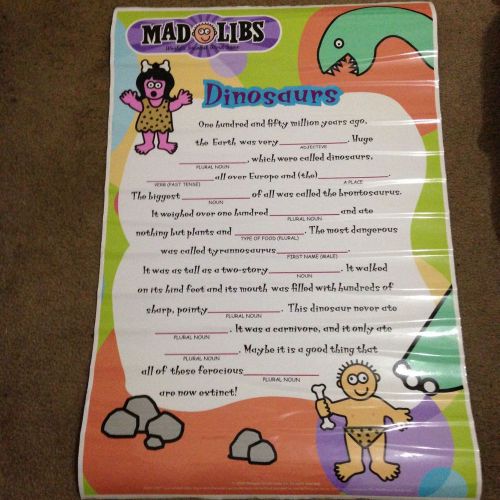 DINOSAURS GIANT Mad Libs MEGA Mural Dry Erase Surface 36&#034; X 24&#034;