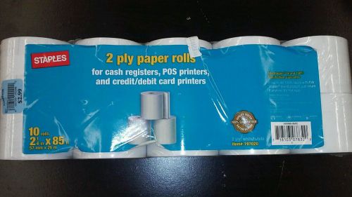 Staples Brand 2 Ply 3 x 85 paper rolls Lot of 10 Rolls Cash Register POS #18223