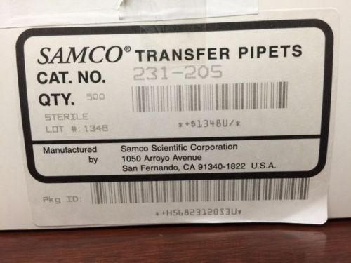 SAMCO Transfer Pipets Cat # 231-205