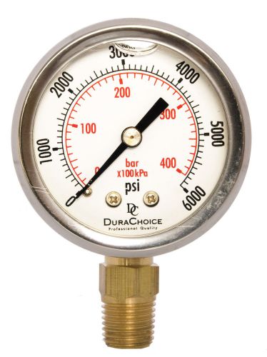 2&#034; Oil Filled Pressure Gauge - SS/Br 1/4&#034; NPT Lower Mount 6000PSI