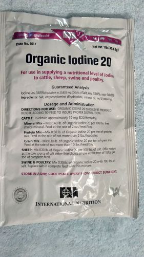 Lot of (10) 1 Lb. Organic Iodine 20 for Cattle, Sheep, Swine, Poultry