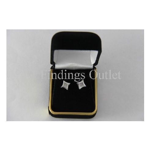 Classic Black Velvet Metal Earring Jewelry Gift Box With Gold Brass Trim