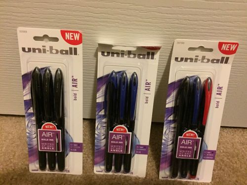 Lot Of 9 Uniball Air Rollerball Pens 0.7mm Bold Ink Your Choice Black Blue Red