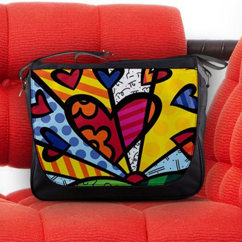 Romero Britto Neo-pop Abstract Artwork Nylon Messenger Sling Laptop Notebook Bag