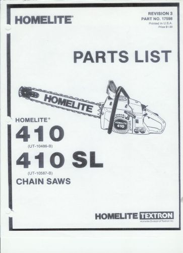 A HOMELITE  (410 &amp; 410 SL) Chainsaw Parts List &amp; Repair Dia. Copy