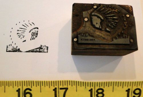 VTG Printing Letterpress Printers Block &#034;Red Brick&#034; Native American Indian Logo