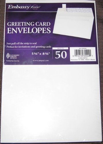 Ampad PC Envelopes, A-9, 5-3/4 x 8-3/4, Half Fold, White Envelope, Veloxx, 50