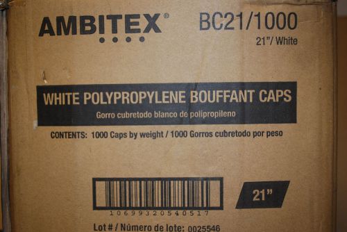 Box of 1000 AMBITEX #BC21 White Polypropylene Bouffant 21&#034; White Caps (#S5800)