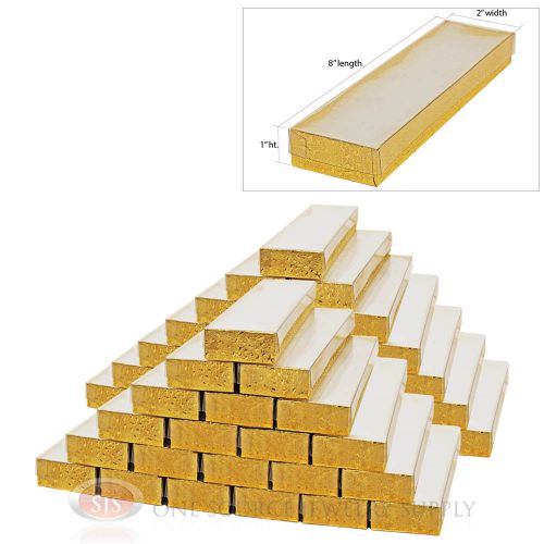 50 gold foil view top cotton filled gift boxes 8&#034; x 2&#034; jewelry bracelet box for sale
