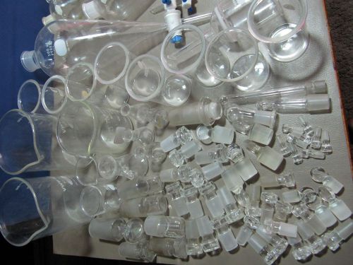 140 PIECES LAB GLASS PYREX+ RECOVERY &amp; BOILING FLASK FLASKS CONDENSER STOPPERS