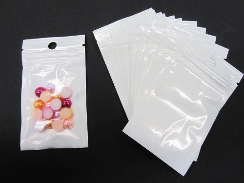 100 White Mylar 2x4&#034; (6x10 cm) Ziplock Packaging Bag/Hang Hole/Clear Front WL-1