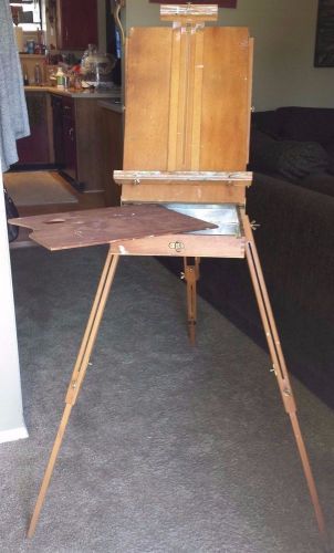 VINTAGE FRENCH GRUMBACHER MODEL 286 PORTABLE ARTIST&#039;S EASEL TIN LINED TRAY
