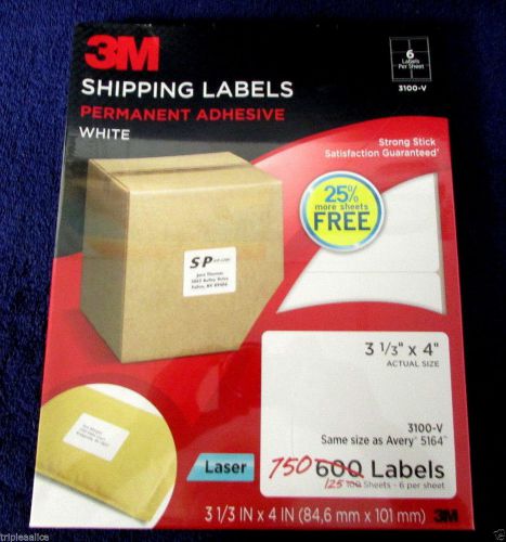 Shipping Labels 3 1/3&#034; x 4&#034; 3M White Permanent Avery 5164 750 pk 3M 3100-V P15