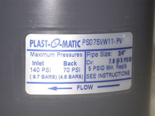 Plast O Matic Pressure Regulator PS075VW11-PV 3/4&#034; size Free S&amp;H