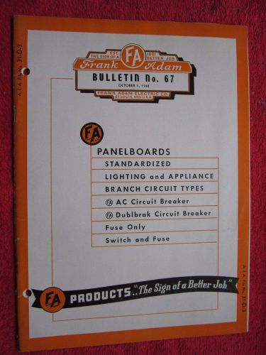 1942 frank adam electric co.(fa), electric panelboard 36 page catalog / brochure for sale