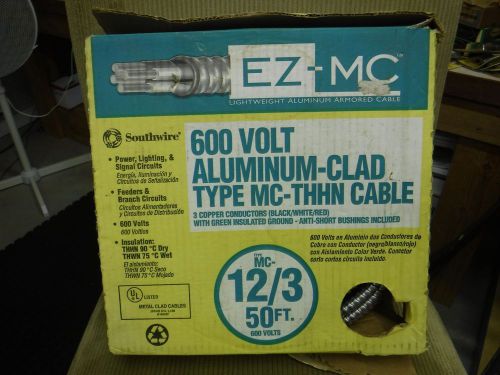Southwire 12/3 50&#039; aluminum clad cable conduit mc-thhn 600 v new metal clad for sale