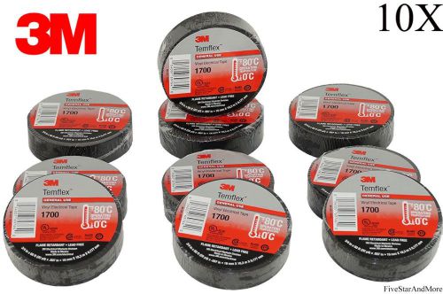 10 rolls 3m temflex black electrical tape 1700 3/4&#034; x 60 ft fast free for sale