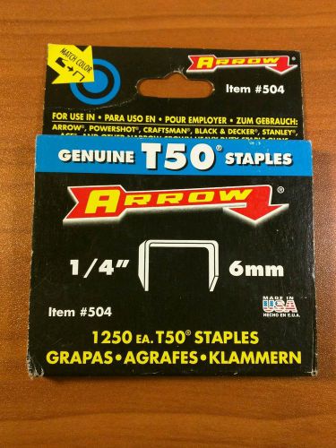 Arrow T50 1/4&#034; 6mm # 504 Staples 1250 staples - opened box approx. 3/4 full
