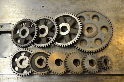 Set of ten antique metal lathe changegears threading gears 11/16&#034; bore