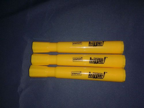 3 Staples Hype Chisel Tip Highlighters, 10401, Yellow