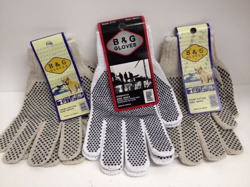 B &amp; G Beige/White &amp; Black Gloves with Black PVC Dots  #4715Q Men&#039;s Lot of 3  #2
