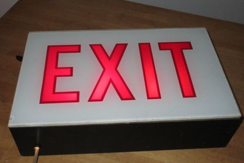 Vintage red &amp; white glass exit industrial lighted sign lamp light fixture for sale