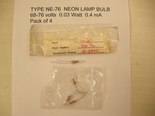 NOS Type NE-76 Neon lamp bulb 72 Volt 0.03 Watt  0.4 mA lot of 4 Made USA  ham