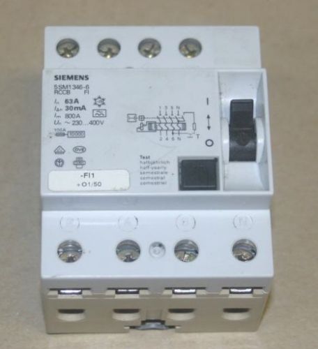 SIEMENS 5SM1346-6 Circuit BREAKER D 230-400V 63A 3+N-POL IFN 30MA 400V 4MW