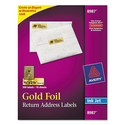 Foil Mailing Labels, 3/4 x 2 1/4, Gold, 300/Pack 8987